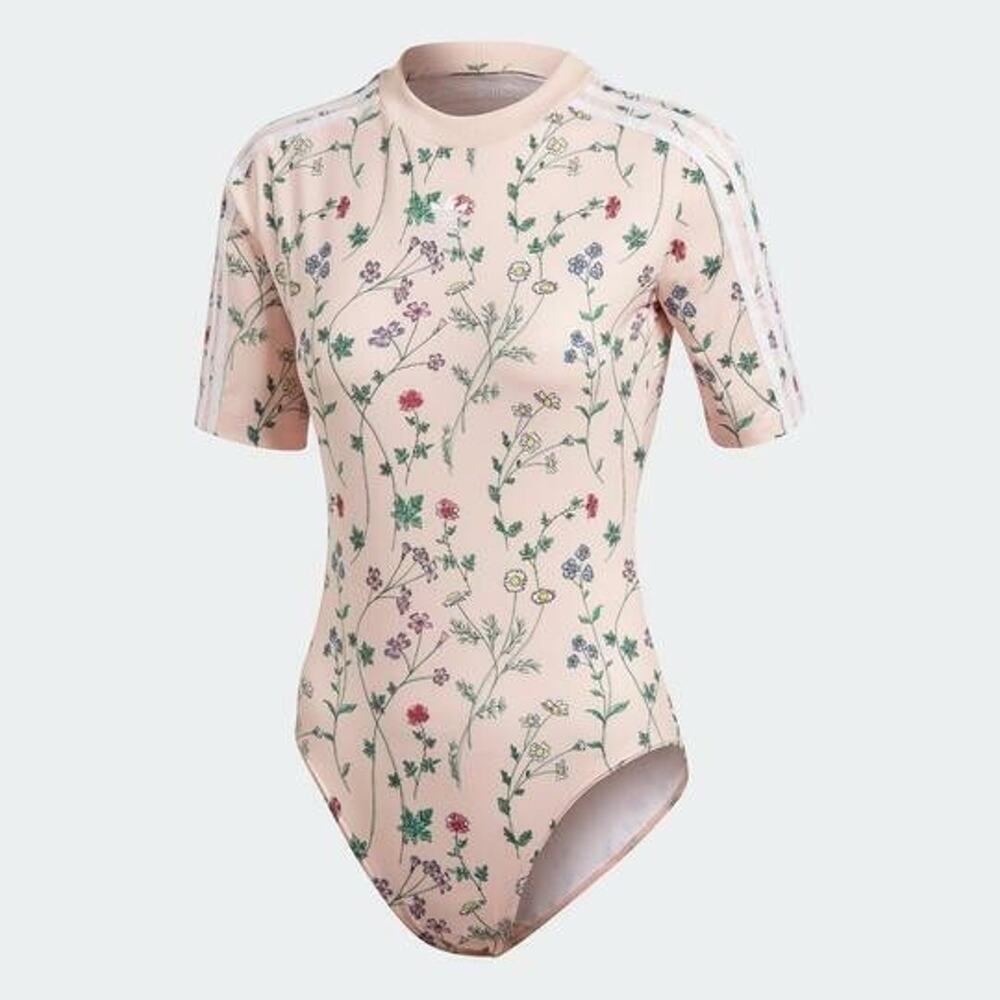 NWOT Adidas Womens Bodysuit Floral Pink Short Sleeve Body Suit Shirt One…